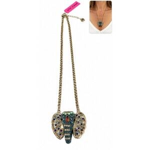 Betsey Johnson Necklace Elephant Head Pendant Gold Multicolor Crystal cute gift